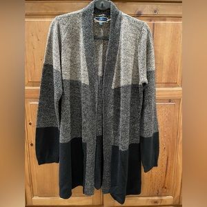 Karen Scott XLarge Black and Tan Striped Open Front Cardigan Sweater